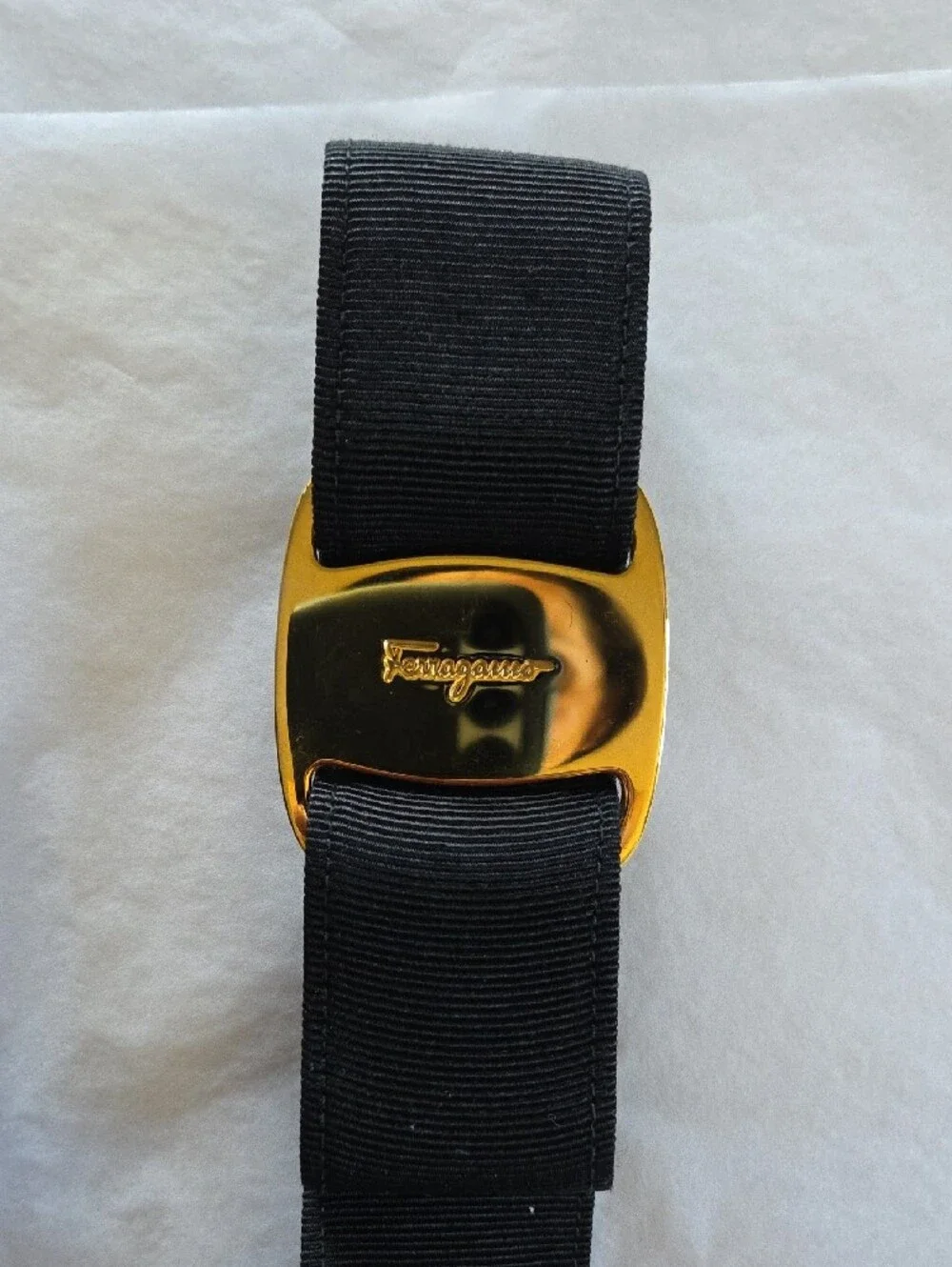 Salvatore Ferragamo Black Grosgrain Belt with Gold Logo Buckle